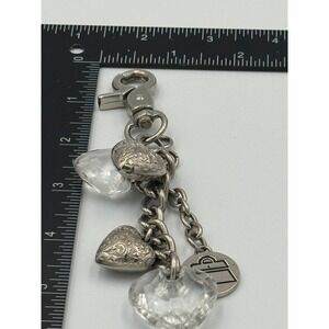 Kathy Van Zeeland Silver Tone Heart Bag Charm Keychain‎ Clear Faceted Hearts Y2K